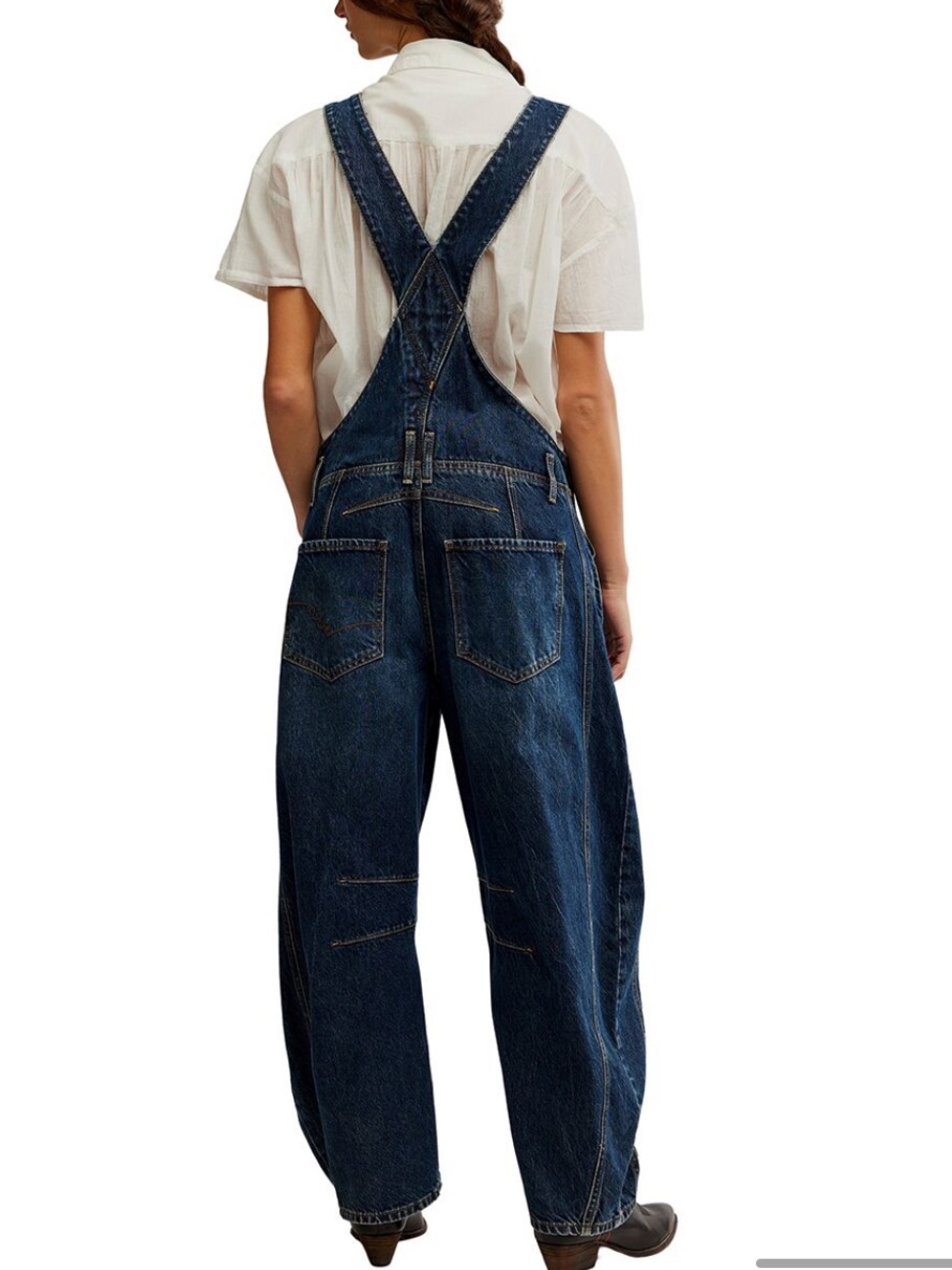 Free People Good Luck Barrel Denim Overalls Dark Wash Deep End - Picture 3 of 9